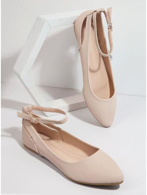Shein Pointy Toe Cut Out Detail Ankle Strap Flats