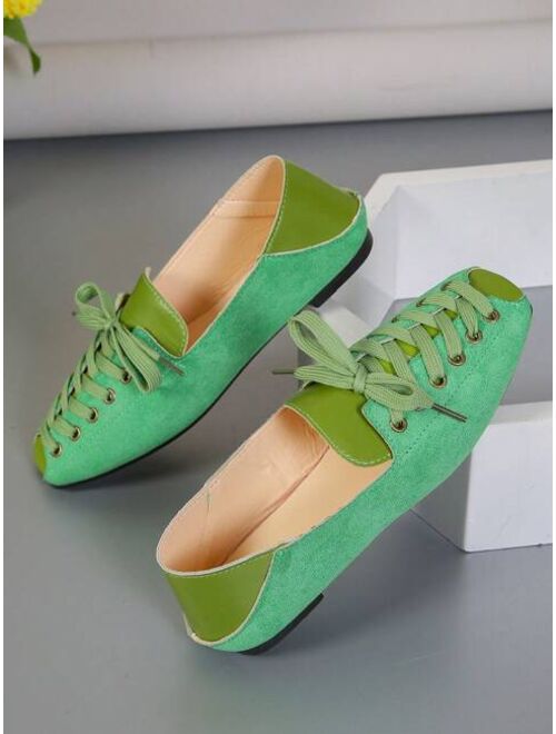 Xyssnx Shoes Fashionable Lace-up Green Outdoor Flat Shoes
