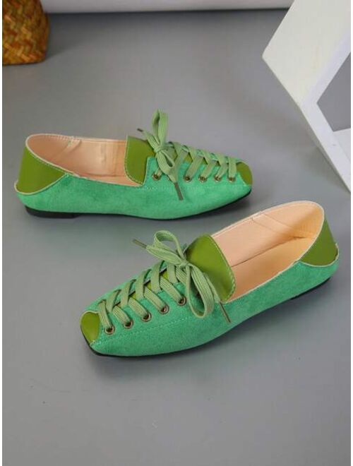 Xyssnx Shoes Fashionable Lace-up Green Outdoor Flat Shoes