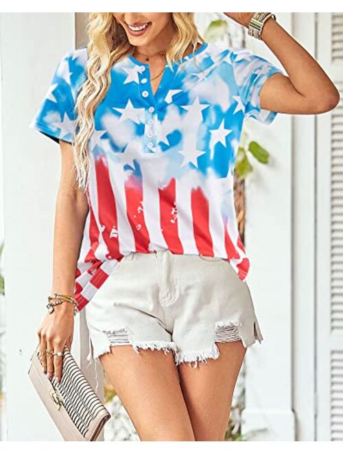 Jinting Womens American Flag Shirt Patriotic T-Shirt USA Flag Tee 4th of July Tees Vintage V Neck Shirt Summer Short Sleeve Tops