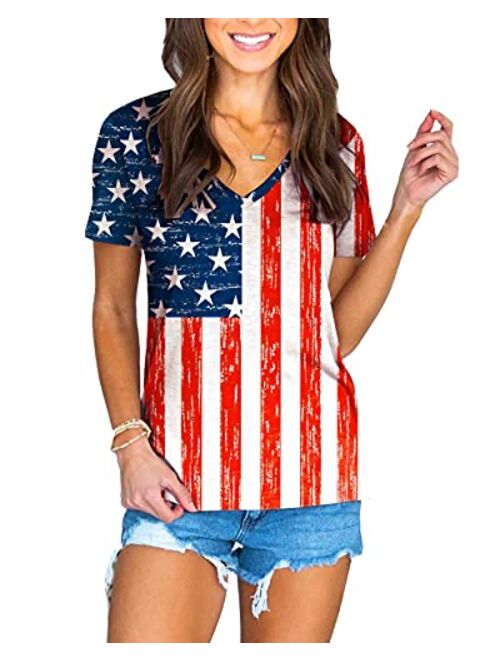 Deerose July 4th Womens Patriotic Shirt V-Neck Memorial Day American Flag Tops