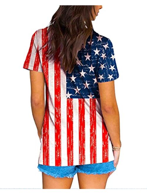 Deerose July 4th Womens Patriotic Shirt V-Neck Memorial Day American Flag Tops