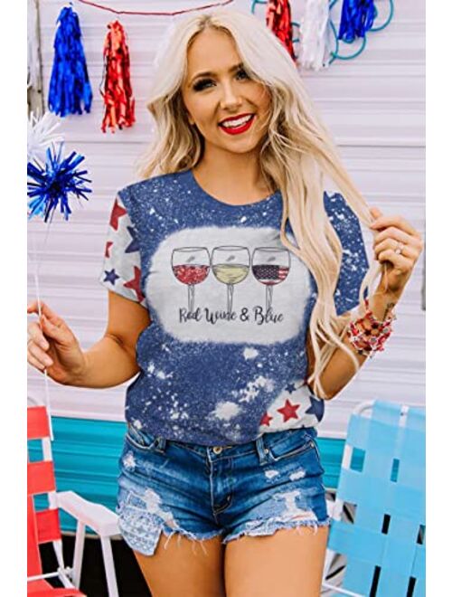 Koradior Patriotic Shirts for Women Red White and Blue Shirts 4th of July T Shirts Memorial Day Shirt Funny Graphic Tee Tops