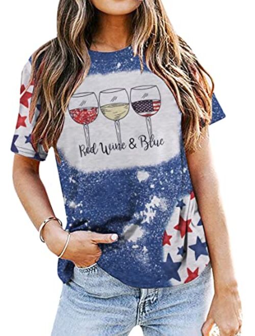 Koradior Patriotic Shirts for Women Red White and Blue Shirts 4th of July T Shirts Memorial Day Shirt Funny Graphic Tee Tops