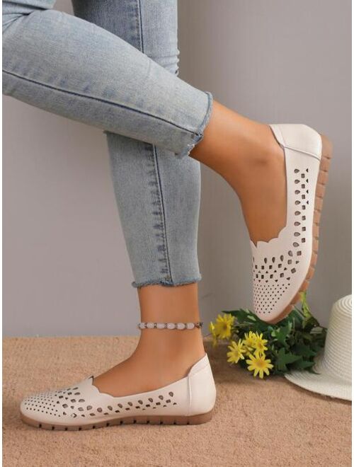 TZRUOHENG Women Hollow Out Slip On Flats, Elegant Outdoor Beige Flat Shoes