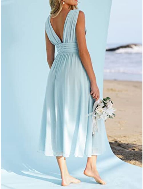 CUPSHE X Madison Women Beach Wedding Something Blue Chiffon Maxi Dress Flowy Ruched Tank Dresses