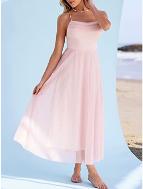 CUPSHE X Madison Women's Beach Wedding Honeymoon Organza Tie Back Maxi Dress Flowy A-line Dresses