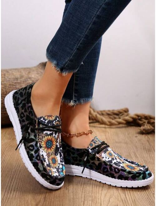 KINGBAOKINGXJ Ladies Sunflower Patterned Lace-up Sneakers For Sports & Casual Wear