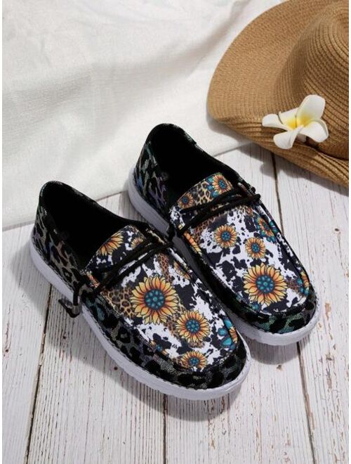 KINGBAOKINGXJ Ladies Sunflower Patterned Lace-up Sneakers For Sports & Casual Wear