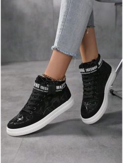 CONMEIVE Shoes Women's High-top Athletic Sneakers With English Letter Printed And Ribbon Decoration