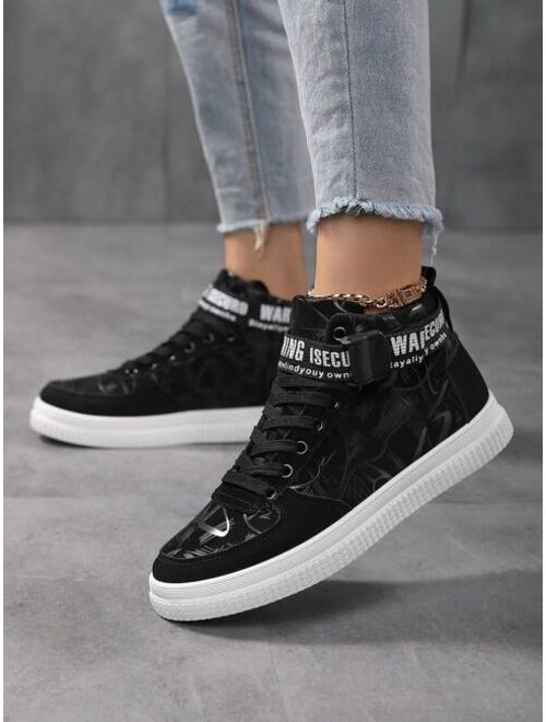 CONMEIVE Shoes Women's High-top Athletic Sneakers With English Letter Printed And Ribbon Decoration