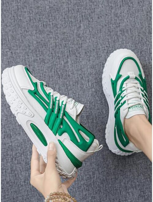 QZxiaomiao Women Colorblock Lace-up Front Wedge Sneakers, Sporty Sneakers