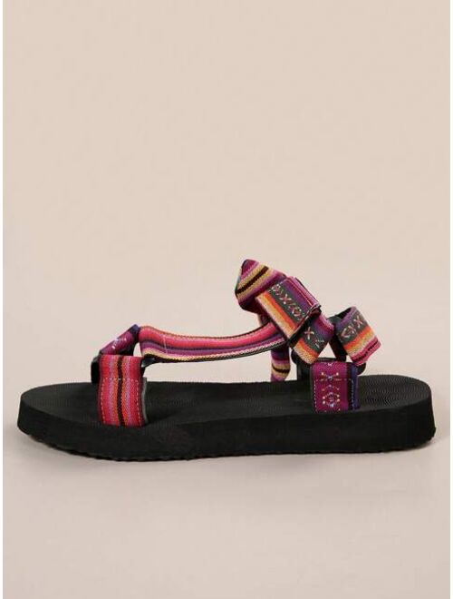 Shein Sporty Sport Sandals For Women, Geometric Pattern Bow Decor Sandals