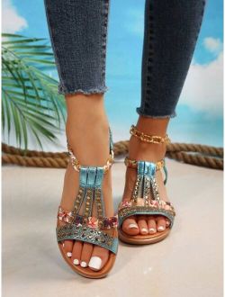 Funkygo Women Floral Pattern Slingback Wedge Sandals, Vacation Sandals