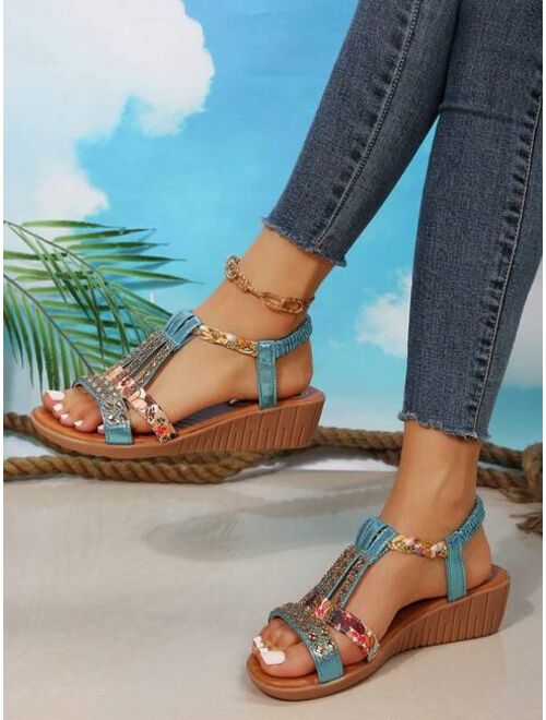 Funkygo Women Floral Pattern Slingback Wedge Sandals, Vacation Sandals