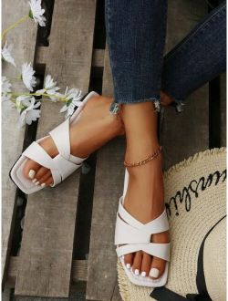 Women Minimalist Cut Out Slide Sandals, Elegant Summer Flat Sandals