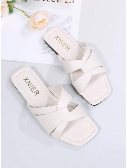 Shein Women Minimalist Cut Out Slide Sandals, Elegant Summer Flat Sandals