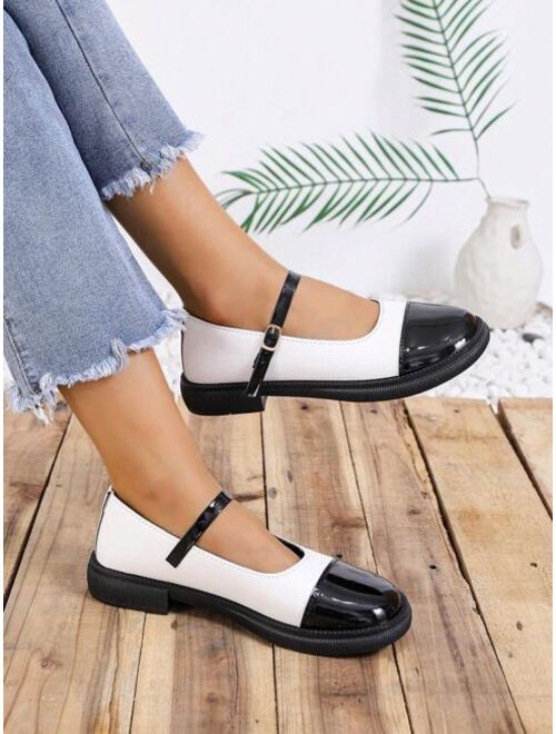Shein Elegant Mary Jane Flats For Women, Two Tone Outdoor Flats
