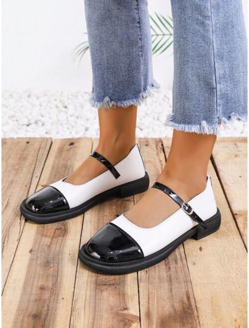Shein Elegant Mary Jane Flats For Women, Two Tone Outdoor Flats