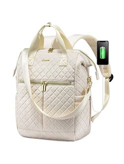Laptop Backpack for Women Wide Open Computer Work Bag Business Travel Backpack Quilted Convertible Tote Backpack Purse 15.6 inch Teacher Nurse Computer Laptop Ba
