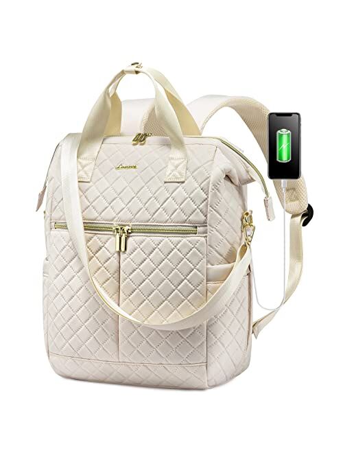 LOVEVOOK Laptop Backpack for Women Wide Open Computer Work Bag Business Travel Backpack Quilted Convertible Tote Backpack Purse 15.6 inch Teacher Nurse Computer Laptop Ba