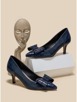 SolecraftKJM Croc Embossed Bow Decor Point Toe Stiletto Heeled Court Pumps