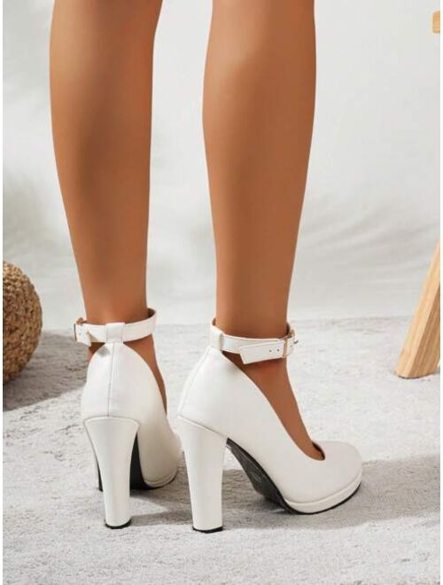 HongMian Women Minimalist Chunky Heeled Ankle Strap Pumps, Elegant Pumps
