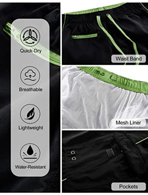 unitop Men's Swimming Trunks Quick Dry Summer Striped Beach Board Shorts with Lining