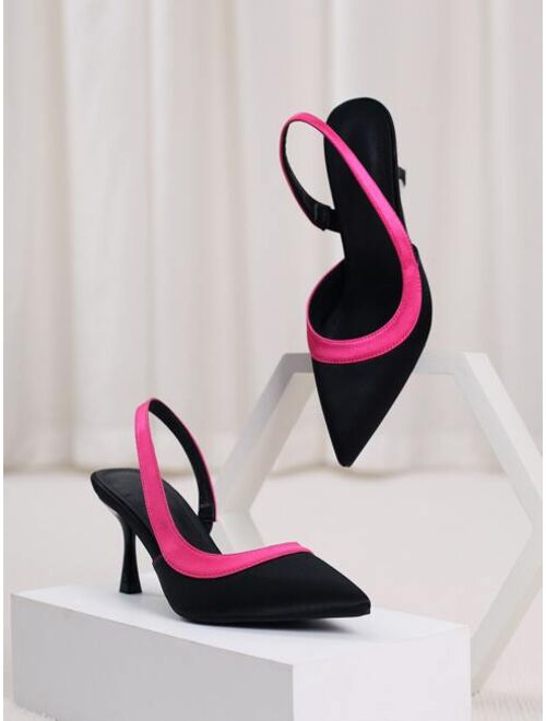 WEIBENA Two Tone Point Toe Pyramid Heeled Satin Slingback Pumps