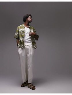 cotton linen paisley print shirt in khaki