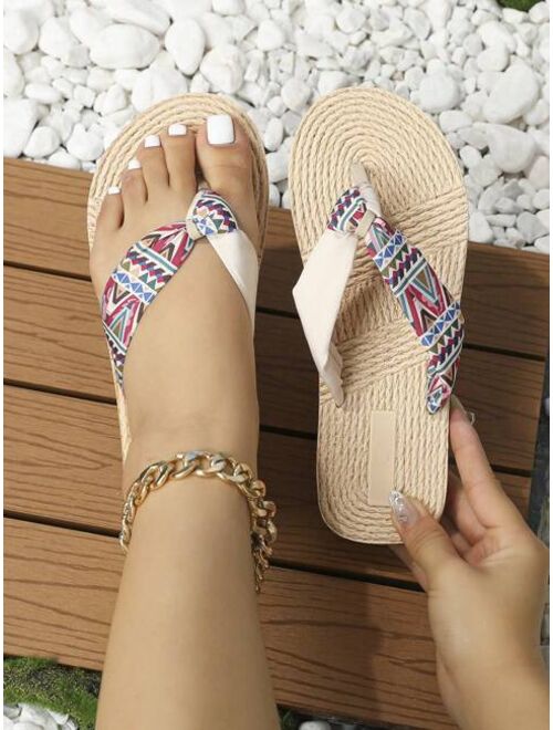 Caizu Vacation Slippers For Women, Geometric Pattern Flip Flops