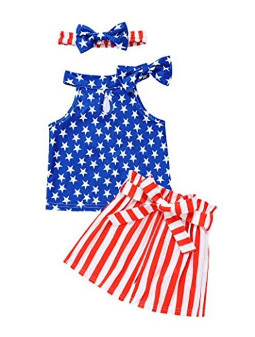Sinda 4th of July Toddler Girl Outfit American Flag Top Striped Shorts with Waistband Clothes Set for 1-5 Years