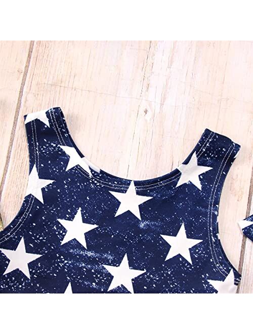 SOFEON Toddler Baby Girls 4th of July Outfits Sleeveless Stars Tank Tops Ruffles Stripe Shorts With Headband Clothes Set