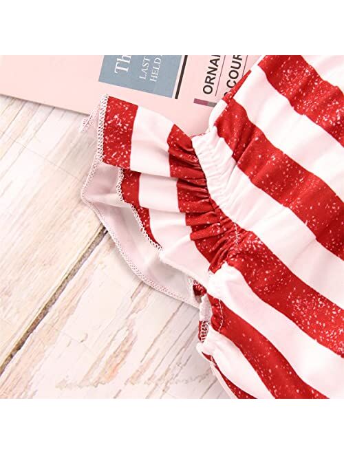 SOFEON Toddler Baby Girls 4th of July Outfits Sleeveless Stars Tank Tops Ruffles Stripe Shorts With Headband Clothes Set
