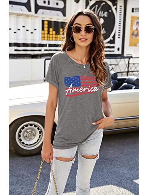 Meesheep American Shirts Women USA Flag T Shirts American Letter Print Shirt Patriotic Tee Shirts USA Tee Tops
