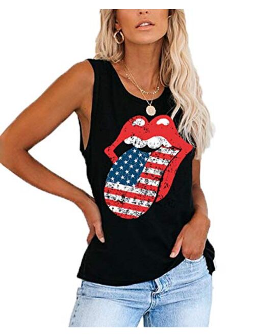 Deerose Womens 4th of July Shirt Sleeveless USA Flag Patriotic Summer Tank Tops