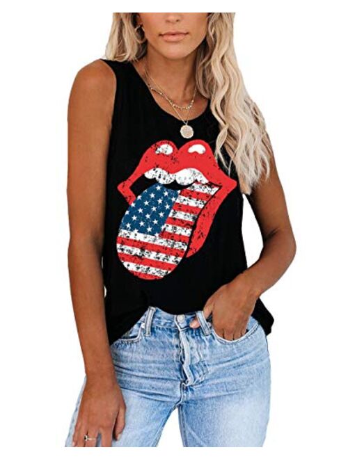 Deerose Womens 4th of July Shirt Sleeveless USA Flag Patriotic Summer Tank Tops