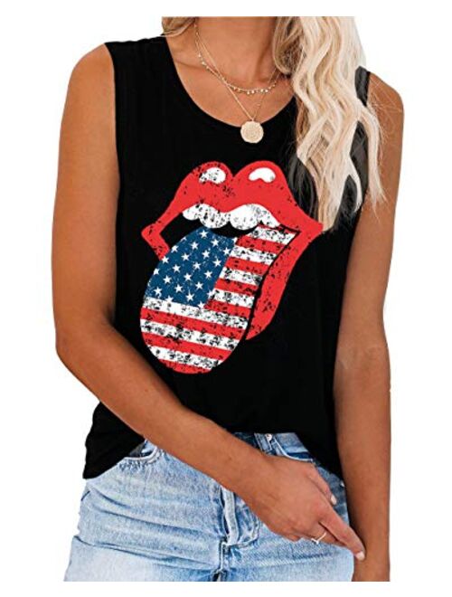 Deerose Womens 4th of July Shirt Sleeveless USA Flag Patriotic Summer Tank Tops