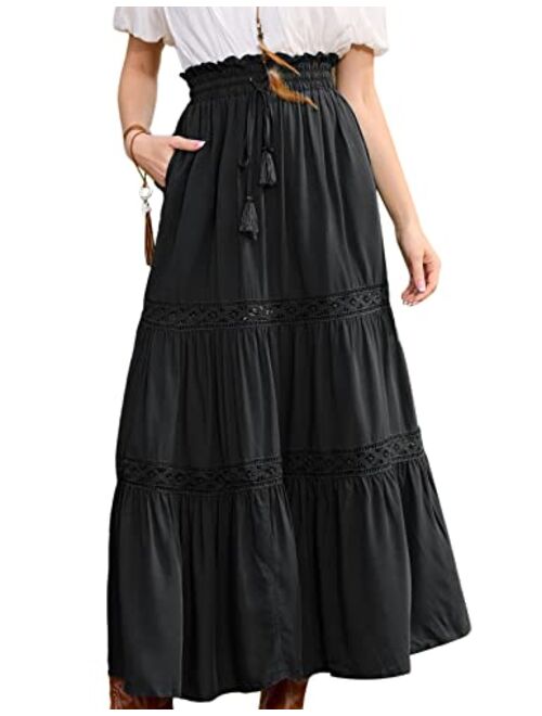 Scarlet Darkness Women's Maxi Skirts Summer Tiered Drawstring Renaissance Skirts