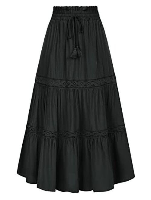 Scarlet Darkness Women's Maxi Skirts Summer Tiered Drawstring Renaissance Skirts