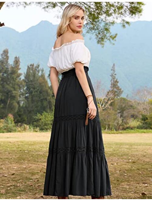 Scarlet Darkness Women's Maxi Skirts Summer Tiered Drawstring Renaissance Skirts