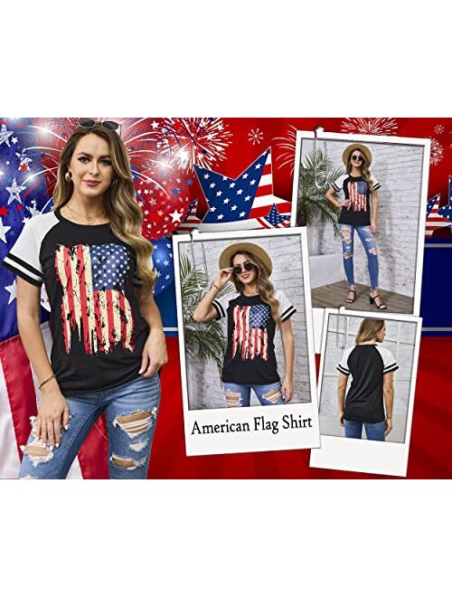 Meesheep American Flag Shirt Women 4th of July Shirts USA Flag Graphic Patriotic Tshirt Raglan Color Block Tops