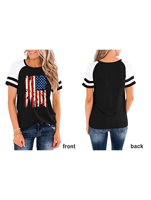 Meesheep American Flag Shirt Women 4th of July Shirts USA Flag Graphic Patriotic Tshirt Raglan Color Block Tops