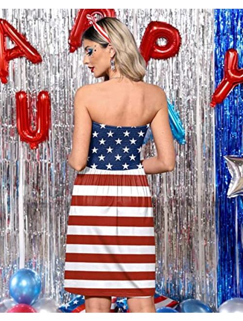 Spadehill Women's 4th of July American Flag Strapless A-line Dress