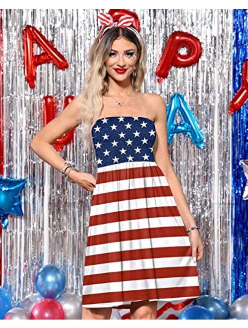 Spadehill Women's 4th of July American Flag Strapless A-line Dress