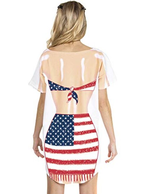 Spadehill Women's Short Sleeve Cute Bikini Print Baggy Swimwear Cover-Up