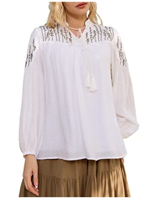 Scarlet Darkness Women's Renaissance Embroidery Tops Peasant Long Sleeve Tunic Blouses