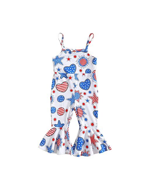 MODNTOGA 4th Of July Outfit Baby Girl American Flag Flare Jumpsuit Toddler Independence Day Bell Bottom Overall