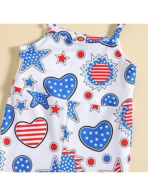 MODNTOGA 4th Of July Outfit Baby Girl American Flag Flare Jumpsuit Toddler Independence Day Bell Bottom Overall
