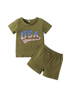 Hinzonek Toddler Baby 4th of July Outfit Overisized Romper Shirts Top Shorts Matching Set USA Independence Day Clothes